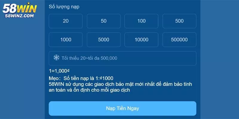 Thanh toán nạp tiền 58WIN thông qua chuyển khoản ngân hàng
